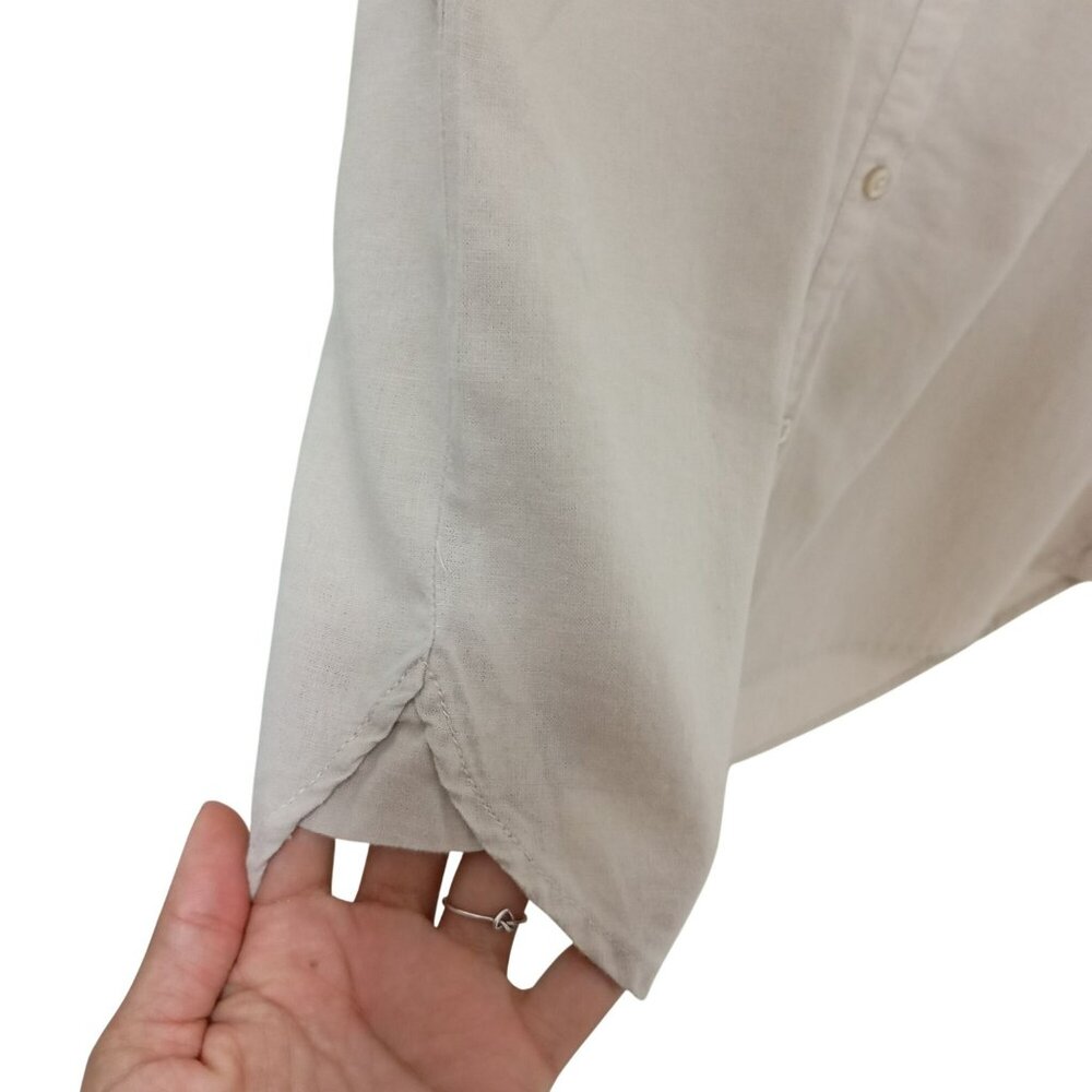 Coastal Comfort Shirt Dress Linen Blend Button-Up With Pockets Size M Beige - Picture 5 of 11